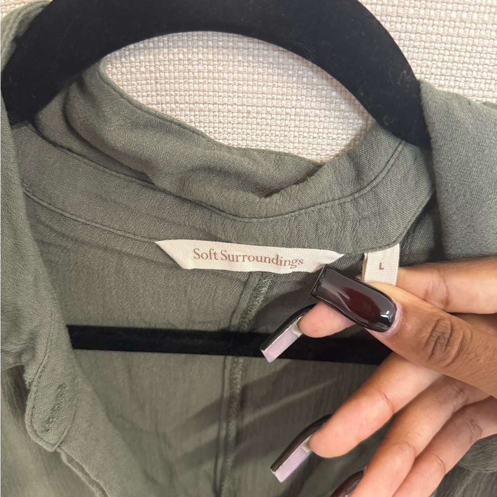 Soft Surroundings Olive Button-Up Top - Picture 2 of 3